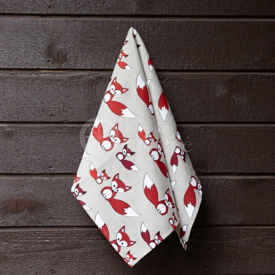 Colourful half-linen kitchen towel "Foxes"